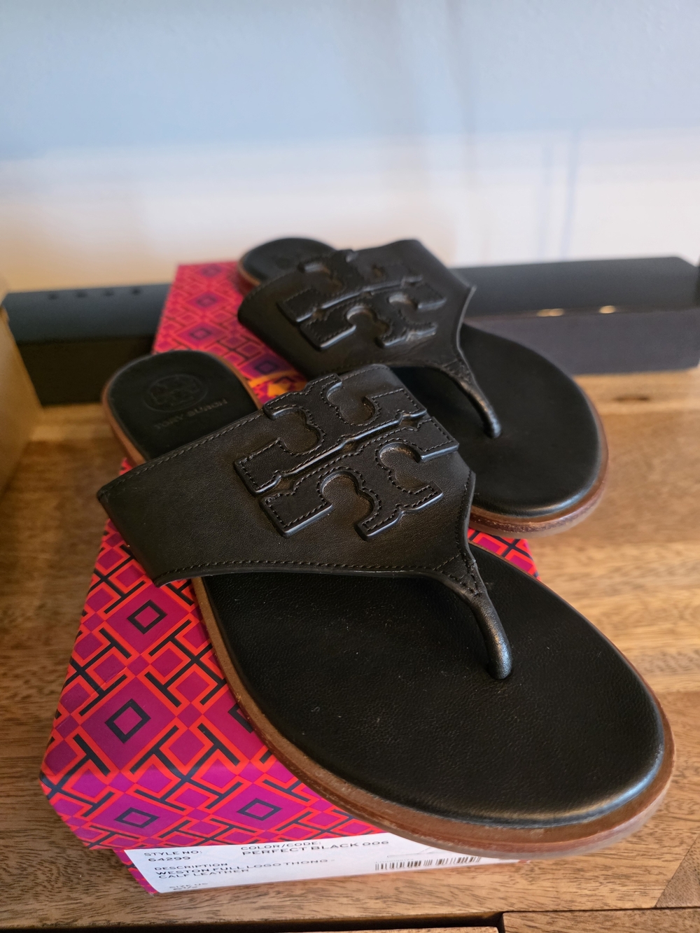 Tory Burch Black Leather Thong Sandals